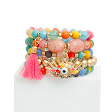 Load image into Gallery viewer, Matte Gold Rainbow Evil Eye Bracelets

