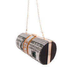 Load image into Gallery viewer, Black Bling Rolled Benjamins Clutch
