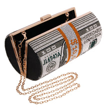 Load image into Gallery viewer, Black Bling Rolled Benjamins Clutch
