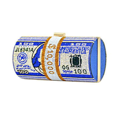 Blue Bling Rolled Benjamins Clutch