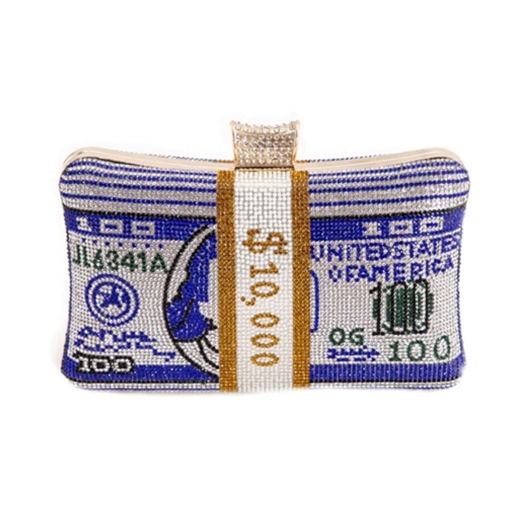 Blue Bling Banded Cash Luxury Clutch