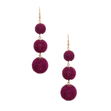 Load image into Gallery viewer, Purple Trio Seed Bead Ball Earrings
