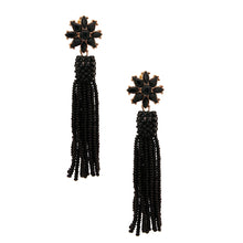 Load image into Gallery viewer, Black Flower Seed Bead Earrings
