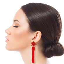 Load image into Gallery viewer, Red Flower Seed Bead Earrings
