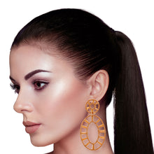 Load image into Gallery viewer, Gold Raffia Oval Earrings
