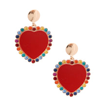 Load image into Gallery viewer, Red Heart and Rhinestone Earrings
