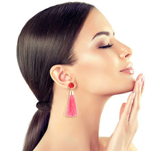Load image into Gallery viewer, Pink Bead Silk Tassel Earrings
