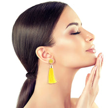 Load image into Gallery viewer, Yellow Bead Silk Tassel Earrings
