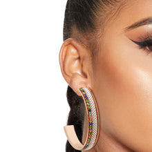 Load image into Gallery viewer, Gold Metal Chain Stone Hoops
