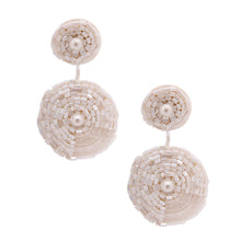 Load image into Gallery viewer, Cream Embroidered Bead Earrings
