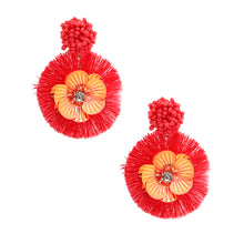 Load image into Gallery viewer, Coral Sequin Flower Tassel Earrings
