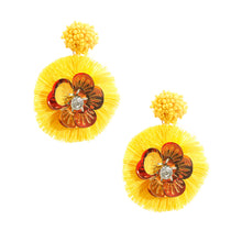 Load image into Gallery viewer, Yellow Sequin Flower Tassel Earrings
