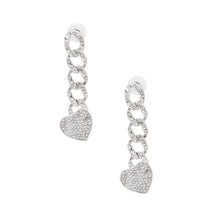 Load image into Gallery viewer, Silver Iced Chain Link Heart Earrings
