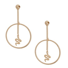 Load image into Gallery viewer, Gold Bar Round Snake Charm Earrings
