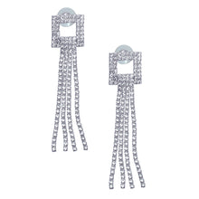 Load image into Gallery viewer, Silver Square Rhinestone Fringe Earrings
