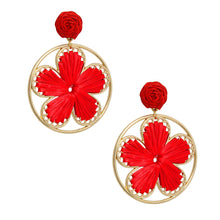 Load image into Gallery viewer, Red Raffia Flower Round Earrings

