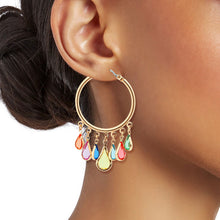 Load image into Gallery viewer, Glass Teardrop Gold Hoops
