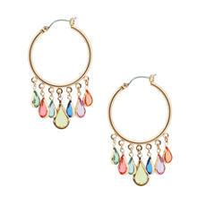 Load image into Gallery viewer, Glass Teardrop Gold Hoops
