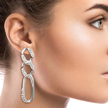 Load image into Gallery viewer, Silver Rhinestone Crusted Chain Earrings
