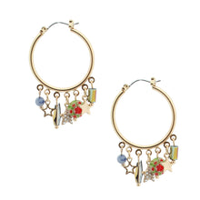 Load image into Gallery viewer, Star Charm Bead Gold Hoops
