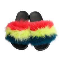 Load image into Gallery viewer, Coral to Green Fox Fur XLarge Slippers
