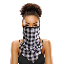 Load image into Gallery viewer, Black and White Buffalo Plaid Scarf Mask
