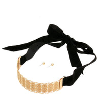 Load image into Gallery viewer, Woven Gold Velvet Choker Set
