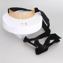Load image into Gallery viewer, Woven Gold Velvet Choker Set
