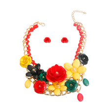 Load image into Gallery viewer, Red, Green, and Yellow Chunky Rose Necklace

