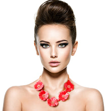 Load image into Gallery viewer, Red Flower Necklace Set

