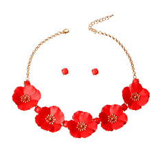 Load image into Gallery viewer, Red Flower Necklace Set
