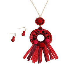 Load image into Gallery viewer, Red Raffia Tassel Pendant Necklace
