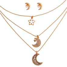 Load image into Gallery viewer, Gold 3 Layer Chain Moon Necklace
