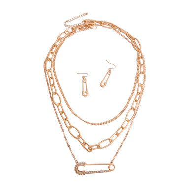 Long Layered Gold Chain Pin Necklace