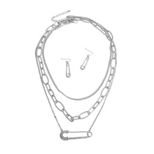 Load image into Gallery viewer, Long Layered Silver Chain Pin Necklace
