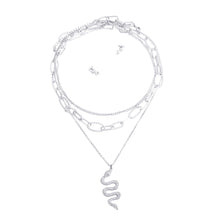 Load image into Gallery viewer, Silver Textured Chain Iced Snake Necklace
