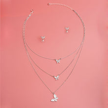 Load image into Gallery viewer, Silver Triple Chain Butterfly Necklace
