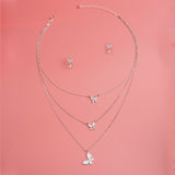 Silver Triple Chain Butterfly Necklace