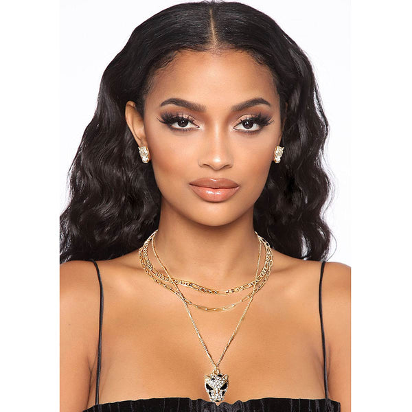 Gold Leopard Layered Chain Necklace