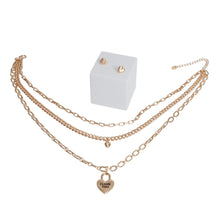 Load image into Gallery viewer, Gold 3 Layer Chain Locked Heart Necklace
