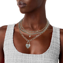 Load image into Gallery viewer, Silver 3 Layer Chain Locked Heart Necklace
