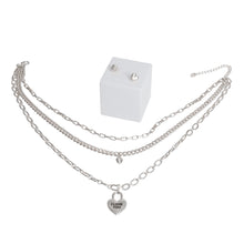 Load image into Gallery viewer, Silver 3 Layer Chain Locked Heart Necklace
