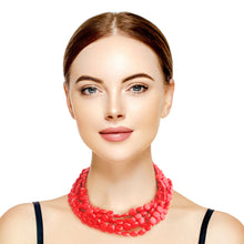 Load image into Gallery viewer, Red Flat Bead Necklace Set
