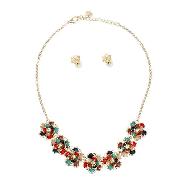 Multi Beaded 3D Flower Collar Set