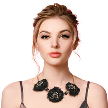 Load image into Gallery viewer, Black Fabric Flower Necklace Set

