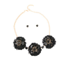 Load image into Gallery viewer, Black Fabric Flower Necklace Set
