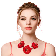 Load image into Gallery viewer, Red Fabric Flower Necklace Set

