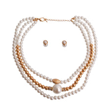 Load image into Gallery viewer, Cream and Gold Pearl 3 Strand Necklace

