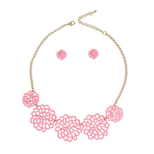 Load image into Gallery viewer, Pink Matte Metal Cut Out Flower Necklace
