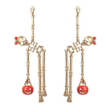 Load image into Gallery viewer, Gold Spooky Skeleton Dangle Earrings
